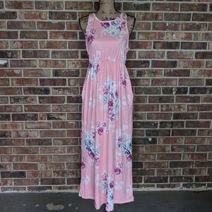 Pink Floral Maxi dress with Pockets